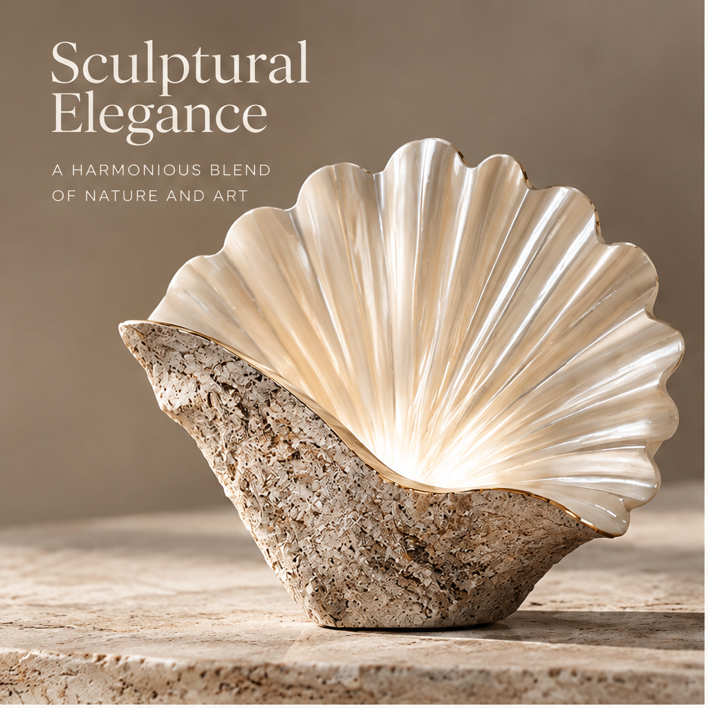 Front view of fan shell decor showing radiating ridges and scalloped edges