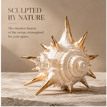Reverse view of spiked shell sculpture showing its coiled spiral texture