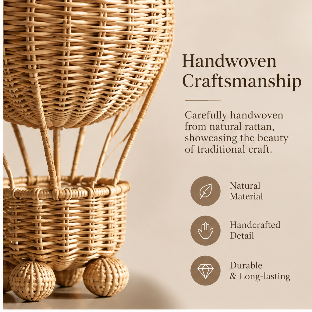 Hot air balloon decoration with dimensions of 28 cm high and 15 cm wide