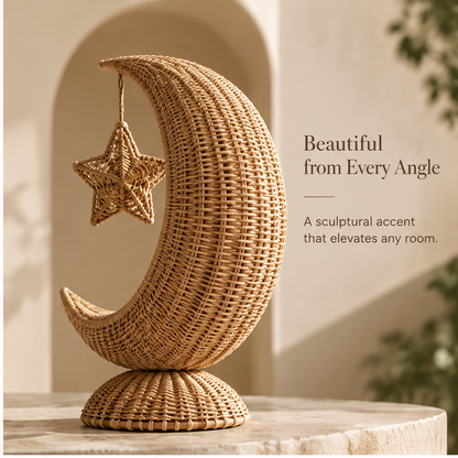 Reverse angled view showing the rounded woven crescent and domed base
