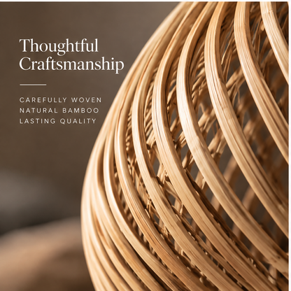 Top view of the open vase rim showing spiraling bamboo strips